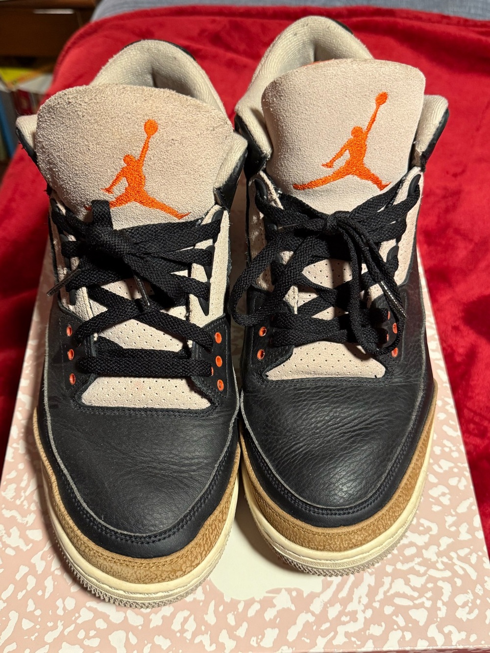 Air Jordan 3 Retro in Black/Rush Orange-Fossil Stone